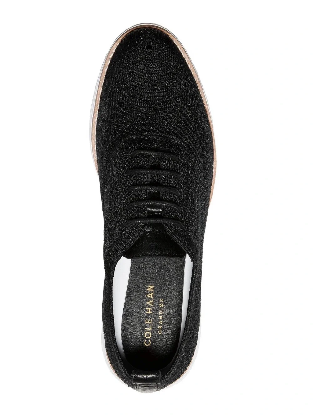 Cole Haan Black Knit Oxford with White Sole and Tan Trim